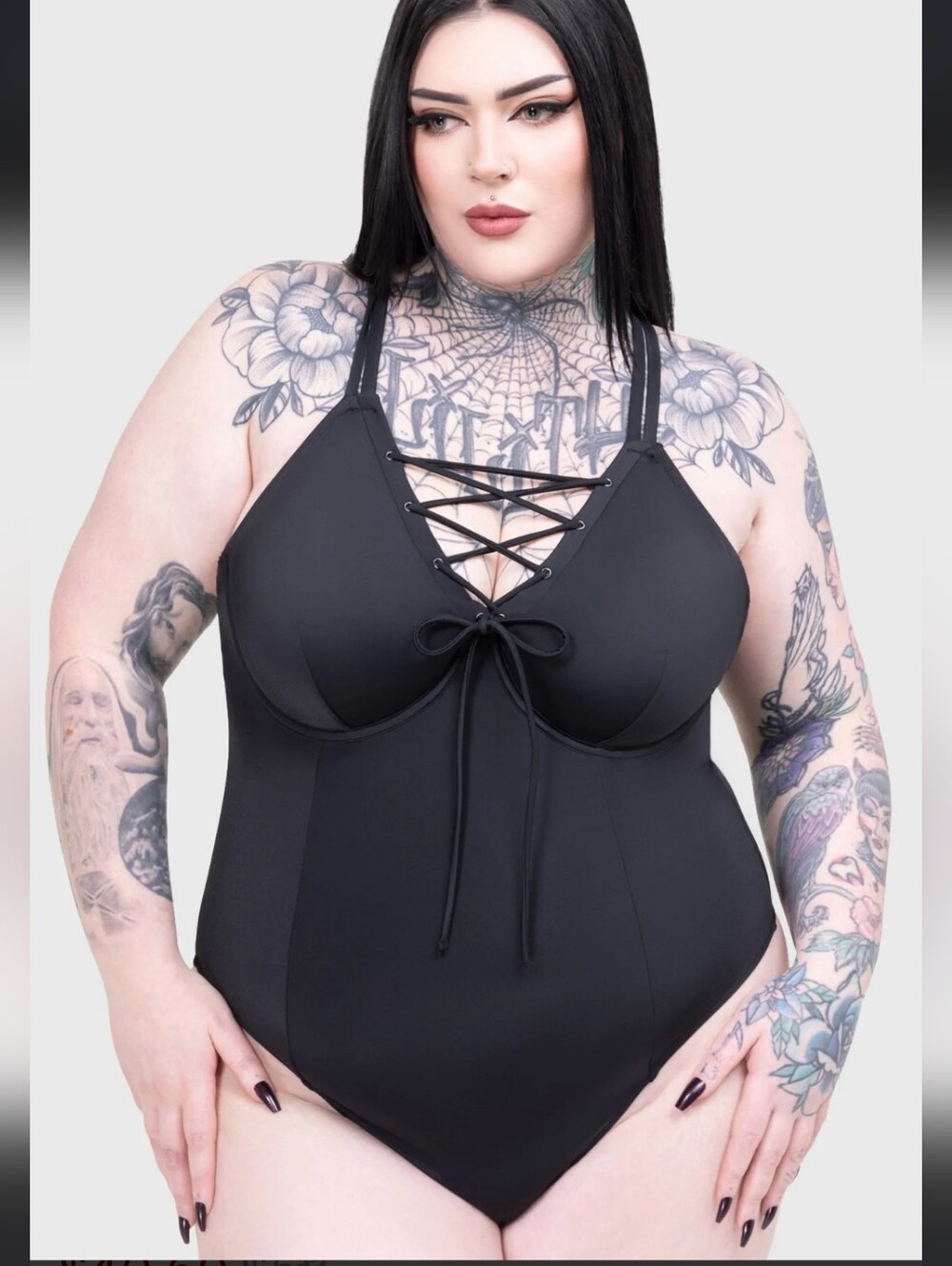 Killstar Black Lace-Up One Piece Swimsuit - Picture 7 of 9